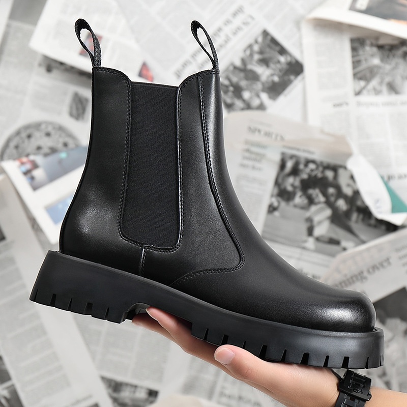 Thick-soled High-top Black Martin Boots Men's Leather Boots Autumn And Winter Cotton Boots Genuine Leather Men's Shoes Chelsea Boots