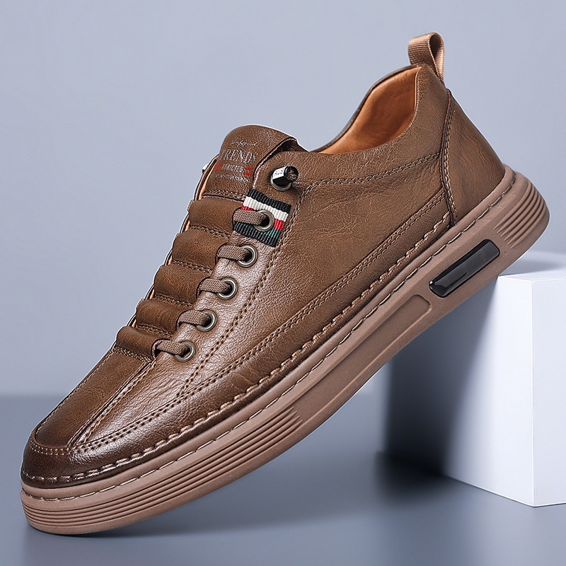 Spring Sneakers Cowhide Toe Shoes Men's Casual Driving Shoes Soft-soled Fashionable Slip-on All-match Sports Leather Shoes