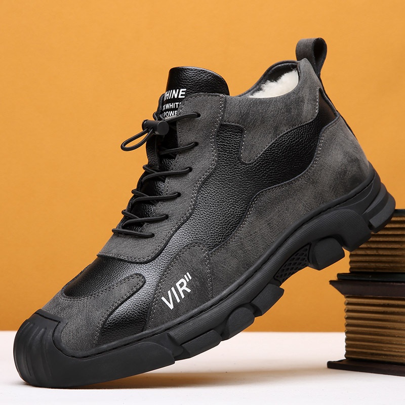 Cotton Shoes For Men Winter Genuine Leather Wool Plus Velvet Thick Non-slip Warm High Top Outdoor Casual IShoes Men's Cotton Boots