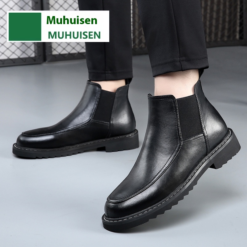 Autumn And Winter Black Martin Boots Genuine Leather Mid-tube Chelsea Boots High-end Short Boots Men's Casual Leather Boots