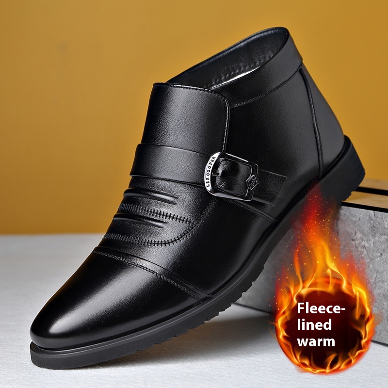 Winter Cotton Shoes For Middle-aged And Elderly Men's Genuine Leather Shoes Men's Business Shoes Plus Velvet Warm Cotton Boots Men's High Top Cotton Shoes