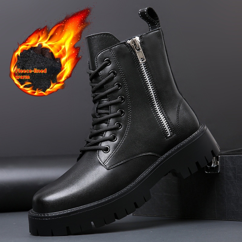 Winter Plus Velvet Warm Cotton Shoes8-hole Martin Boots Men's High Top British Style Mid-top Leather Shoes Men's Boots Thick Cotton Boots