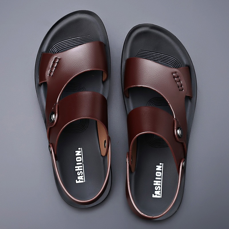 Leather Sandals Men's Summer Non-slip Soft-soled Genuine Leather Sandals Large Size Casual Outdoor Beach Shoes