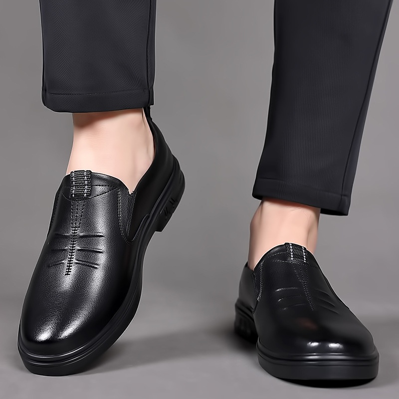 Men's Leather Shoes Spring Genuine Leather Breathable Business Casual Men's Shoes Lace-up Round Toe Soft Leathery Shoes