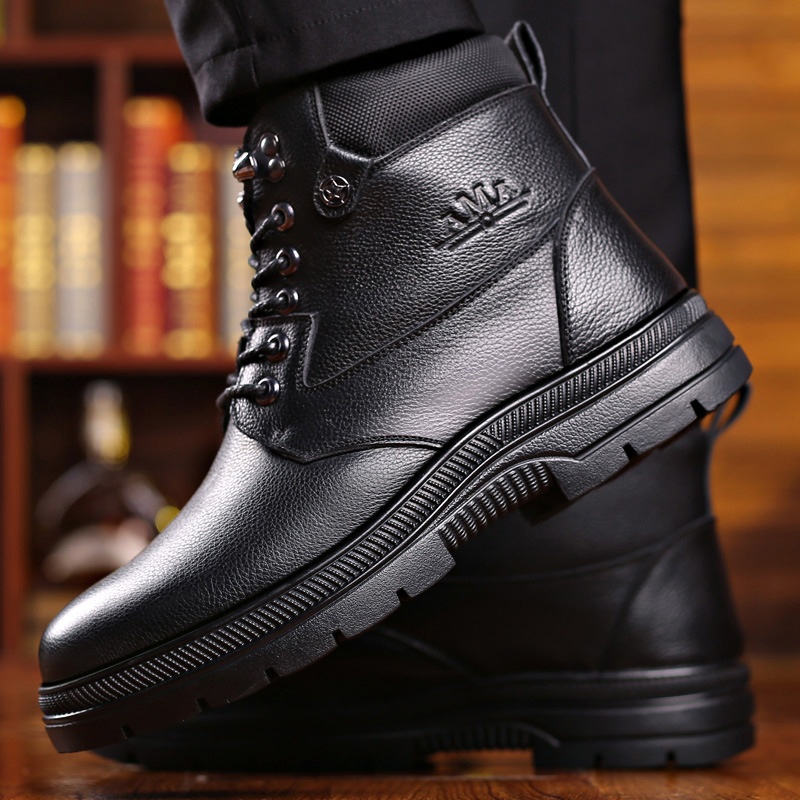 Winter Men's Casual Martin Boots Men's Plus Velvet Mid-cut Boots European And American Men's Shoes Fashion Military Boots