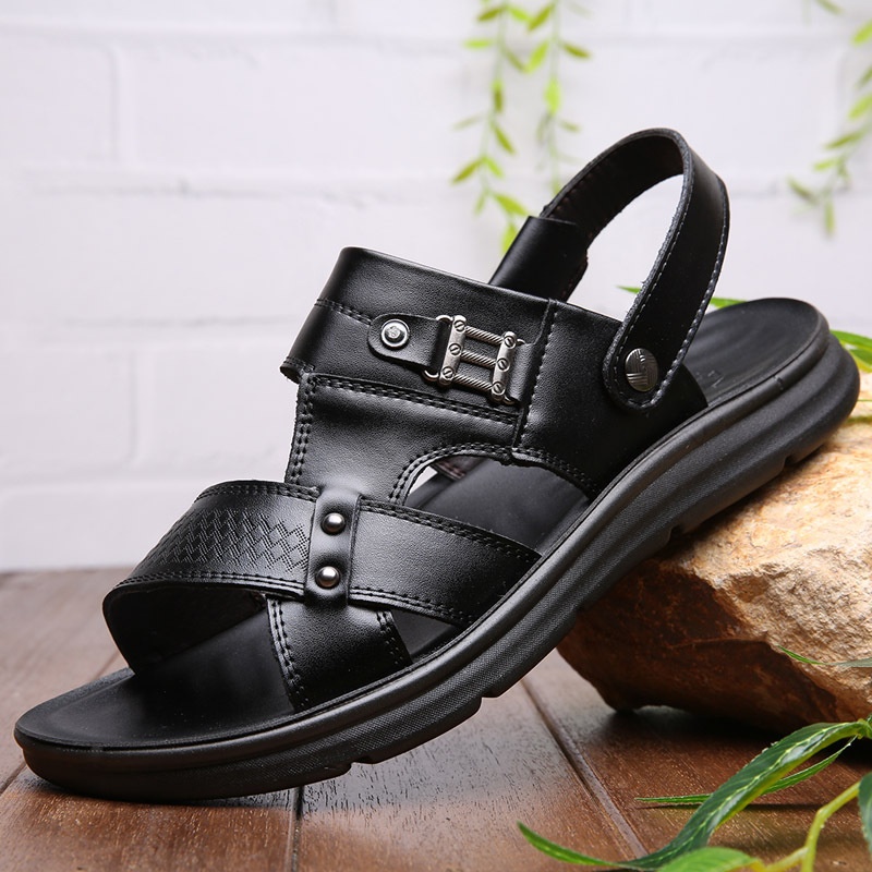 Men's Sandals Genuine Leather Casual Thick-soled Beach Shoes Men's Summer Outdoor Wear Dad Dual-use Sandals Men