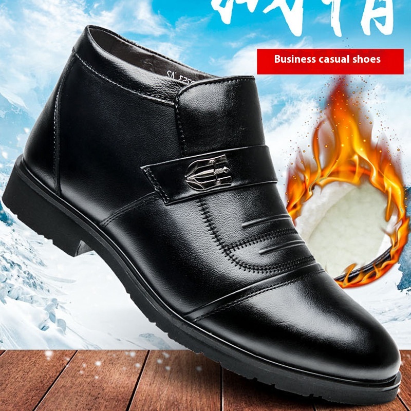 Winter Warm Plus Velvet Business Genuine Leather Men's Shoes First Layer Cowhide Men's Cotton Shoes Middle-aged And Elderly High Top Daddy Shoes