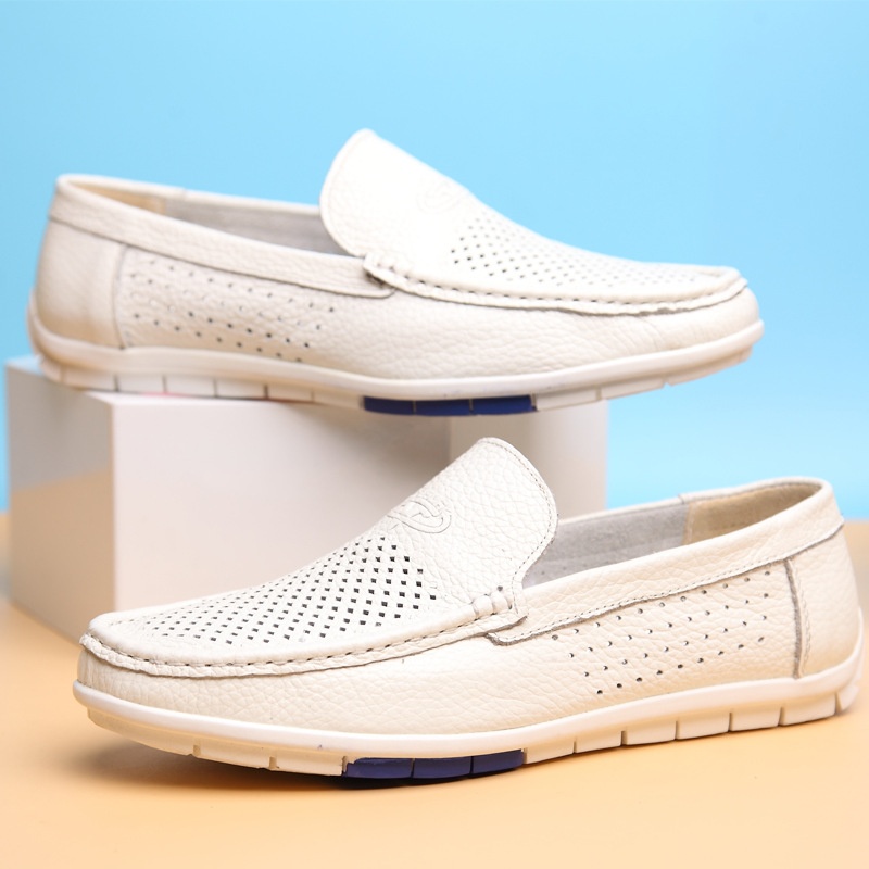 Wenzhou Leather Shoes Summer Genuine Leather Hollow Leather Shoes Men's Soft Sole Driving Bean Hole Sandals