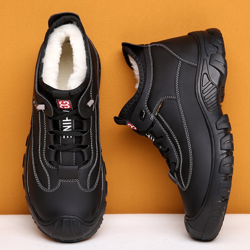 Winter Thickened Real Wool Fur Integrated Cotton Shoes Martin Boots Men's Plus Velvet Warm Casual Genuine Leather High Top Men's Shoes