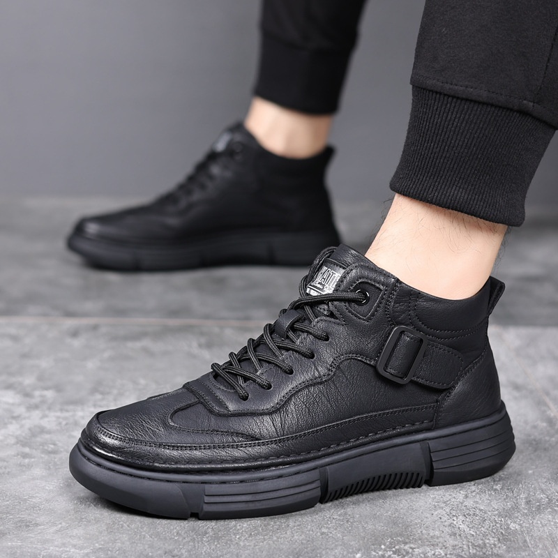 Winter High-top Shoes For The Elderly Genuine Leather Warm Plus Velvet Cotton Shoes Men's Casual Leather Shoes Middle-aged Dad Shoes