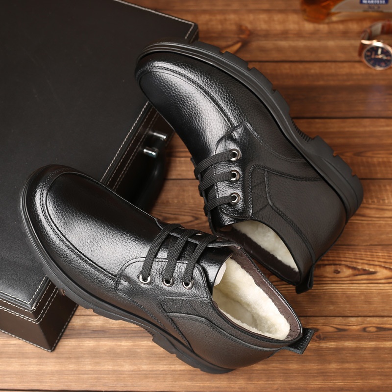 Men's Cotton Shoes Men's Winter Warm Plus Velvet Cotton Leather Shoes Middle-aged Genuine Leather Winter Middle-aged And Elderly Dad Shoes