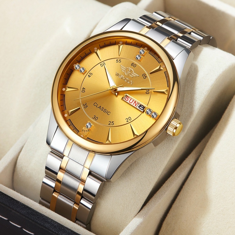 Business Fashion Watch-Dual Calendar Quartz Watch With Luminous Hands,Waterproof Design,And Stainless Steel Strap