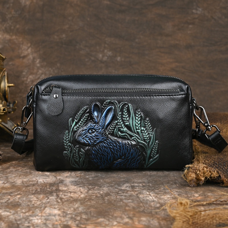 All-match Genuine Leather Women's Bag Multi-layer Mobile Phone Bag First Layer Cowhide Oblique Bag Single Shoulder Mother's Bag Small Bag Clutch Bag