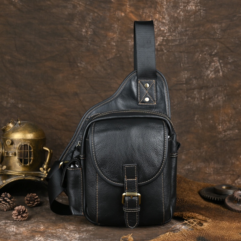 Men's Chest Bag Genuine Leather Large Capacity Shoulder Messenger Bag First Layer Of Cowhide Soft Leather Casual Chest Backpack Men's Bag