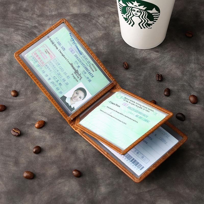 Casual Style First Layer Wax Leather Driver's License Genuine Leather Multifunctional Motor Vehicle Driver's License Document Holder Document Bag