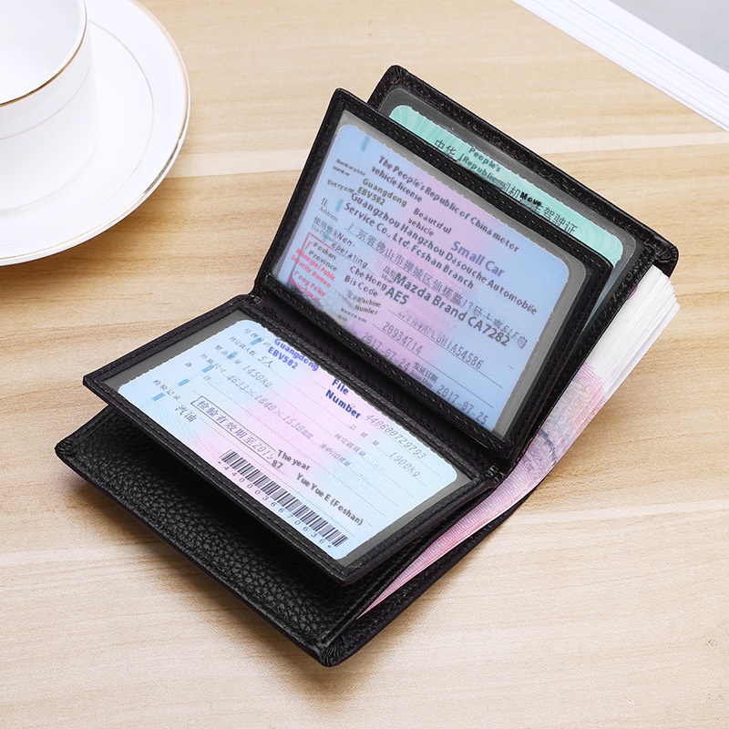 First Layer Cowhide Driver's License Bag Multifunctional Genuine Leather Wallet Vertical Men's Wallet Double Loose-leaf IDCard Bag