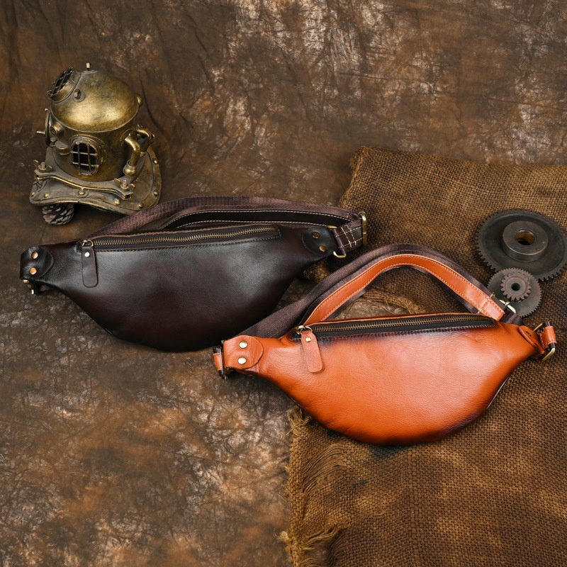 Handmade Retro Personality First Layer Cowhide Waist Bag Shoulder Bag Men's Genuine Leather Outdoor Leisure Chest Bag Style