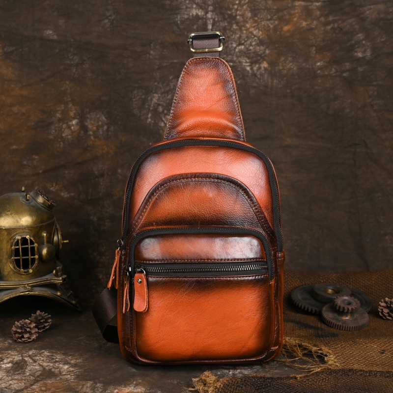 Hot-selling Chest Bag Genuine Leather Men's Autumn And Winter Top Layer Cowhide Messenger Bag Large Capacity Retro Genuine Leather Backpack