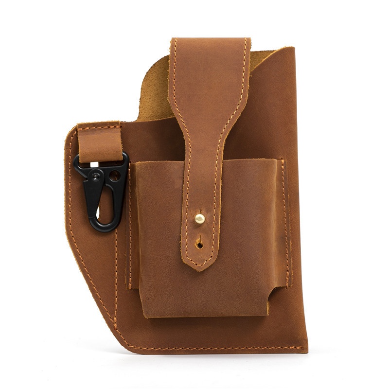 0773 Men's Genuine Leather Small Waist Bag Cigarette Case Bag Mobile Phone Bag Vertical Hanging Bag Crazy Horse Leather Gun Holster Retro Outdoor Construction Site