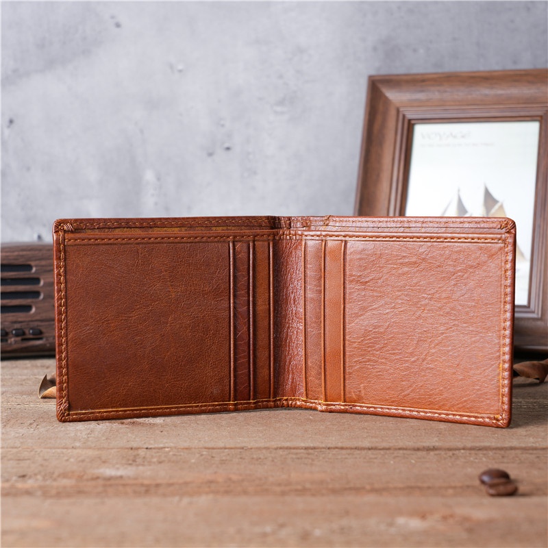 6092 Simple Top Layer Cowhide Men And Women Short Thin Retro Men's Genuine Leather Wallet Horizontal Multi-card Slot Wallet Card Holder