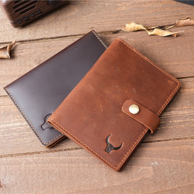 NT005 Men's And Women's Vintage Genuine Leather Passport Bag Crazy Horse Leather Multi-Card Card Holder Coin Bag Snap Button - 3