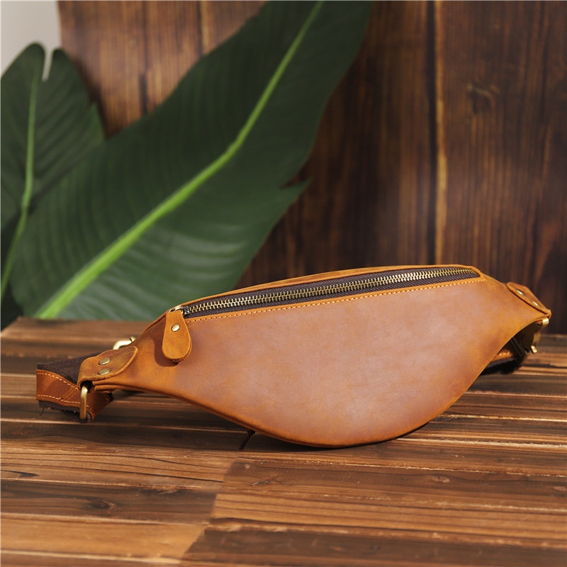 Cowhide Men's Waist Bag Genuine Leather Shoulder Bag Chest Bag Fashionable Soft Leather Fashion Sports Shoulder Bag