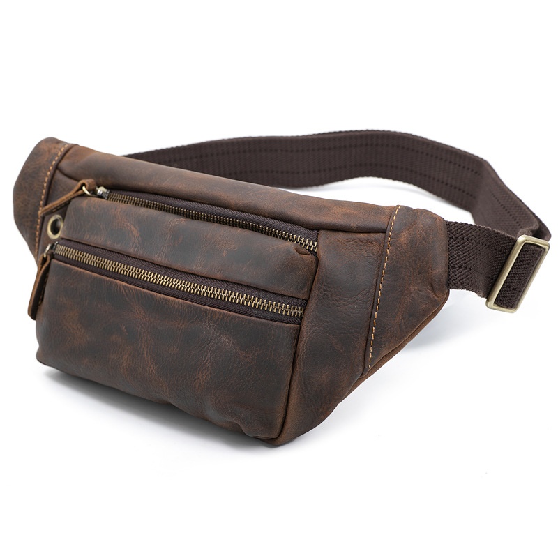 3617 Vintage Crazy Horse Leather Men's Waist Bag European And Americany Genuine Leather Men's Bag Dery