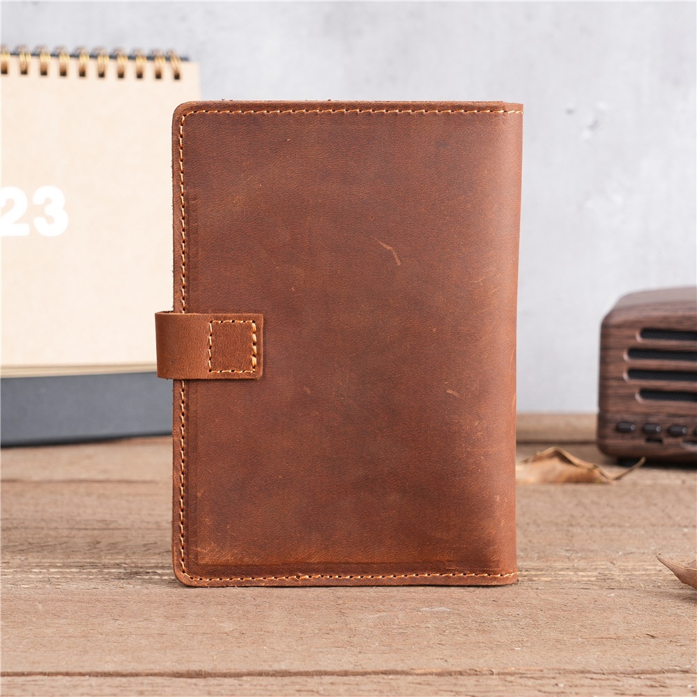NT005 Men's And Women's Vintage Genuine Leather Passport Bag Crazy Horse Leather Multi-Card Card Holder Coin Bag Snap Button - 4