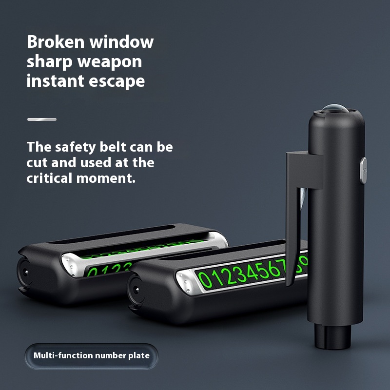 Car Safety Hammer Window Breaker Multi-function Striker Car Escape Device Flashlight Number Plate Parking Card