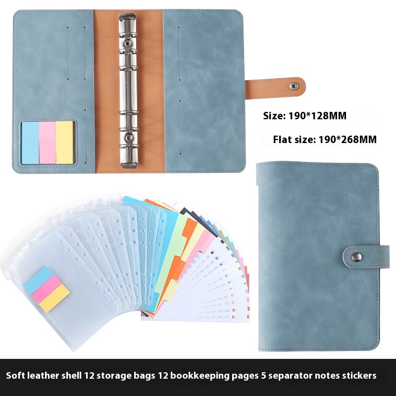 Specially For A6 Binder Leather Notebook Expenditure Budget Strap12 Zipper Pockets Colorful Sticky Notes