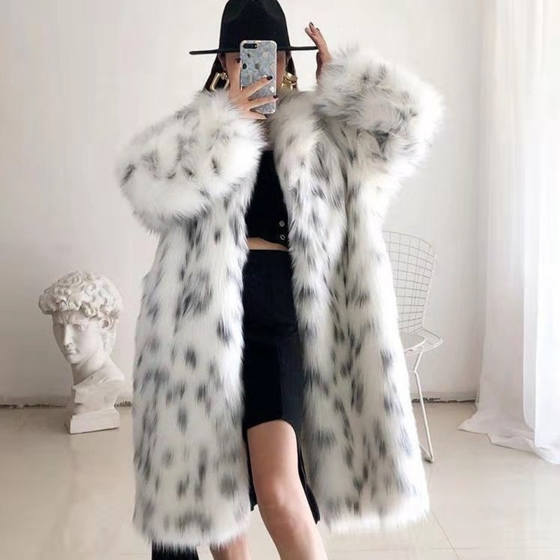 Women's Fur Coat Imitation Fox Fur Coat Warm Mid-Length Casual Jacket Loose Cardigan Top