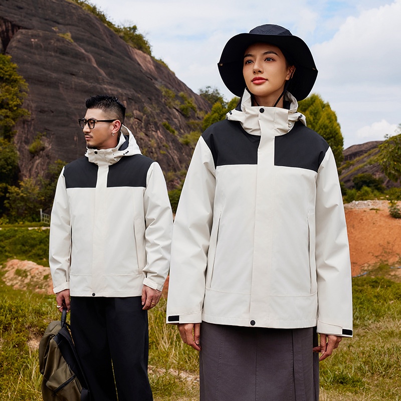 Heavy Rain Waterproof Jacket Men's Outdoor Waterproof Breathable Couple Jacket Three-in-one Two-piece Set Custom