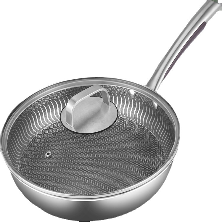 Flat-bottomed Frying Pan304 Stainless Steel Steak Pan Household Multi-functional Wok Wok Non-stick Pan Direct