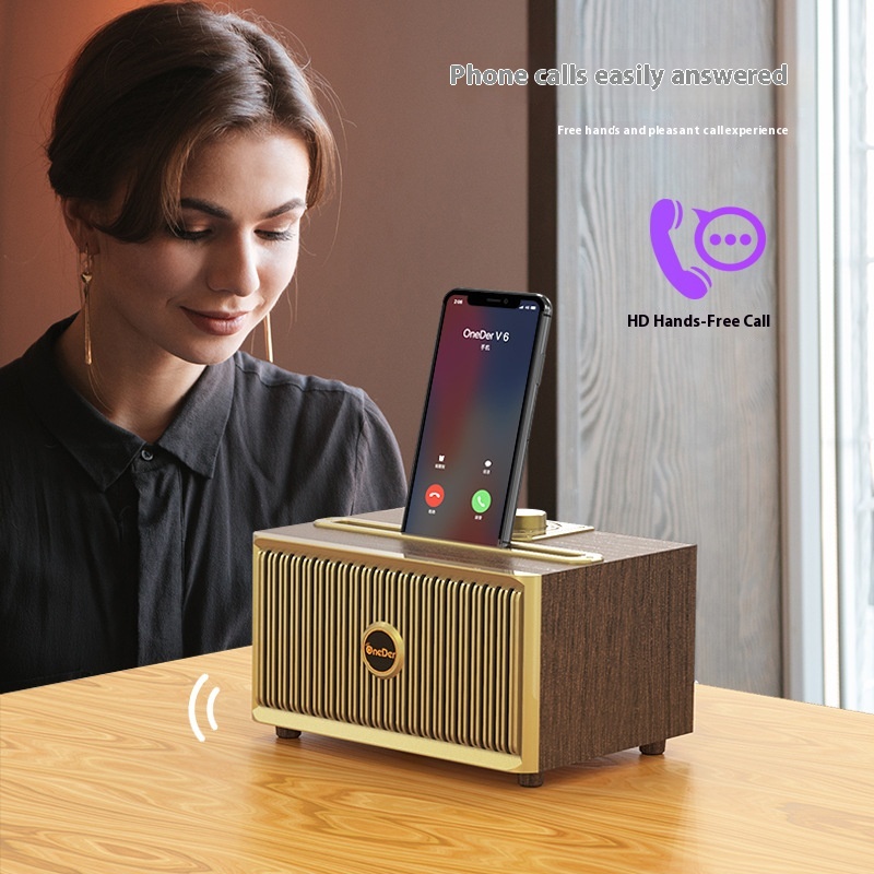Retro Bluetooth Speaker Wooden Home High Volume Stereo Card Radio Heavy Subwoofer Audio