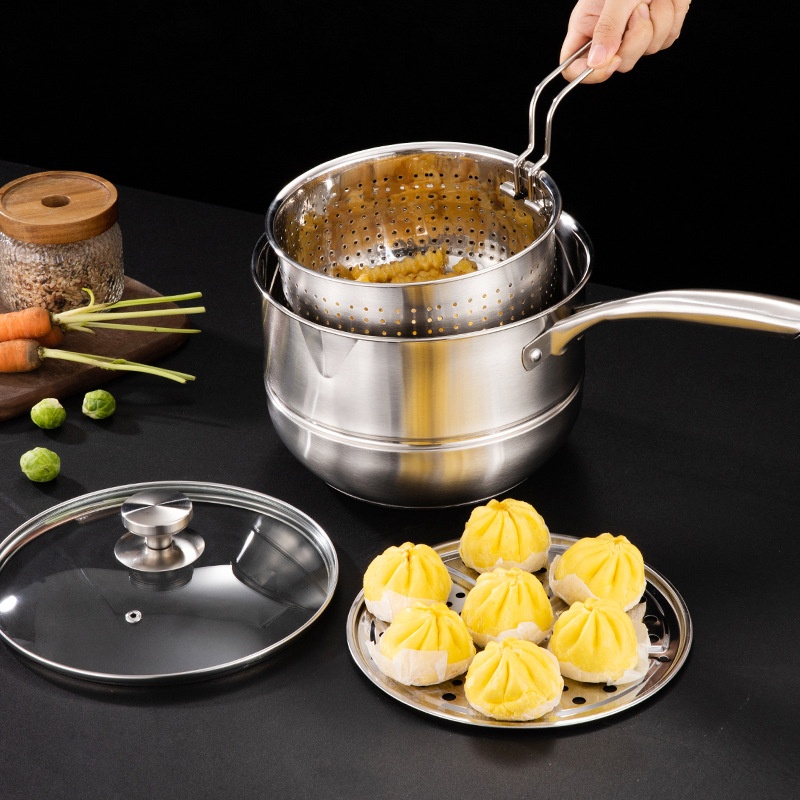 Thick Stainless Steel Noodle Pot With Double Bottom,Noodle Pot,Noodle Pot,Frying Pot,Tempura Steaming,Frying And Boiling Multi-function Pot