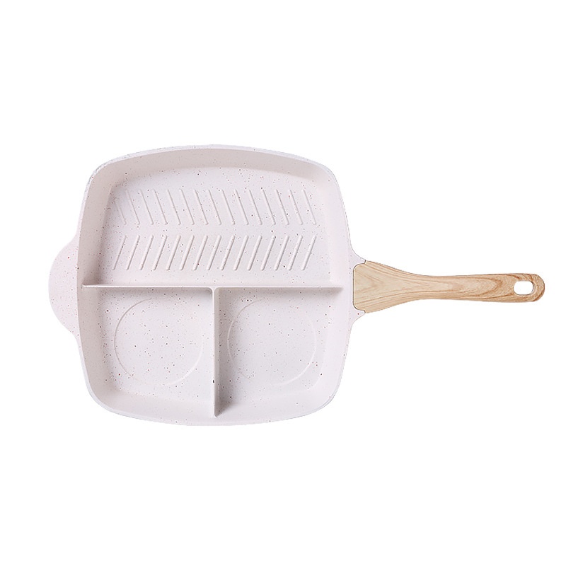 Three-in-one Medical Stone Frying Pan,Steak Pot,Household Breakfast Pot,Non-stick Pan,Multi-functional Fried Egg Compartmented Pan