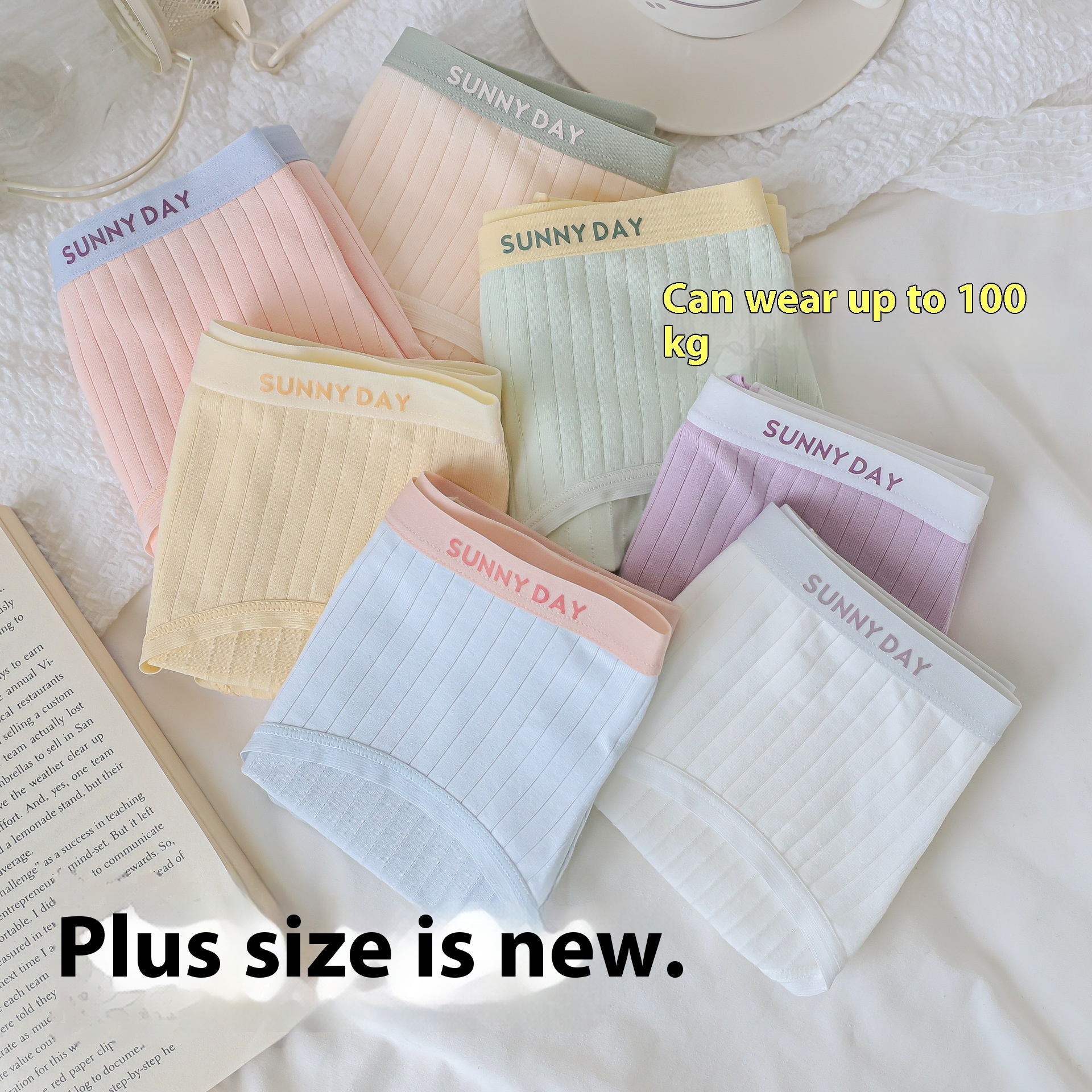 Large Size Wear200 Pounds Sports Style Contrast Color Underwear Pure Cotton Girls Mid-waist Japanese Style Student Full Cotton Pit Strip Cotton Triangle