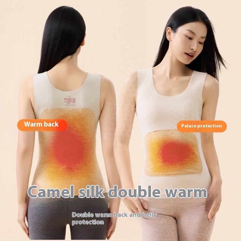 Warm Camel Hair Patch Vest For Women Double-sided Brushed Cashmere Silk Men's Bottoming Shirt Underwear