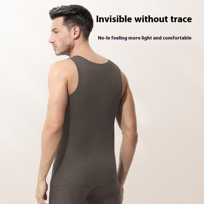 Men's Warm Vest Silk Wool Solid Color Sleeveless Vest Seamless Bottoming Vest