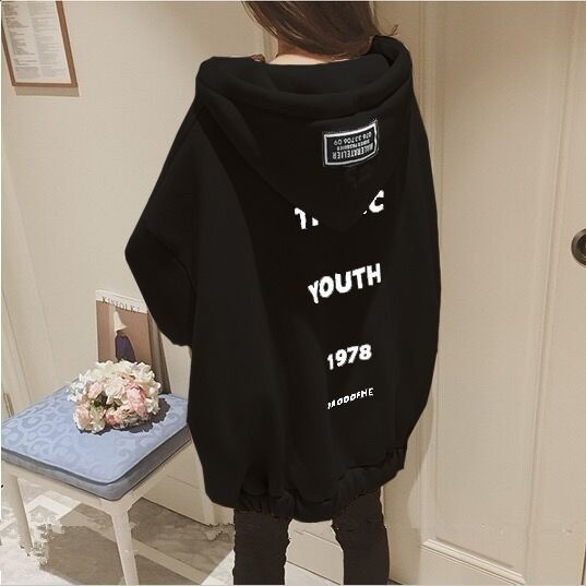 Zipper Sweatshirt Women's Plus Velvet Thick Autumn Letter Hooded Cardigan Jacket Women