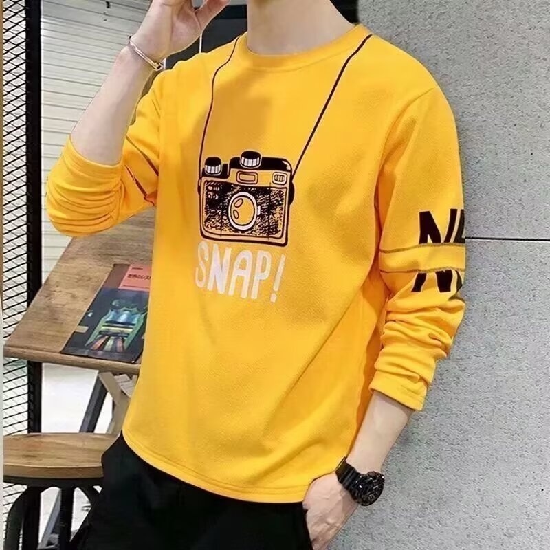 Men's Long-sleeved T-shirt Round Neck Bottoming Shirt T-shirt Men's Korean Style Thin Slim Sweater Men's Clothing