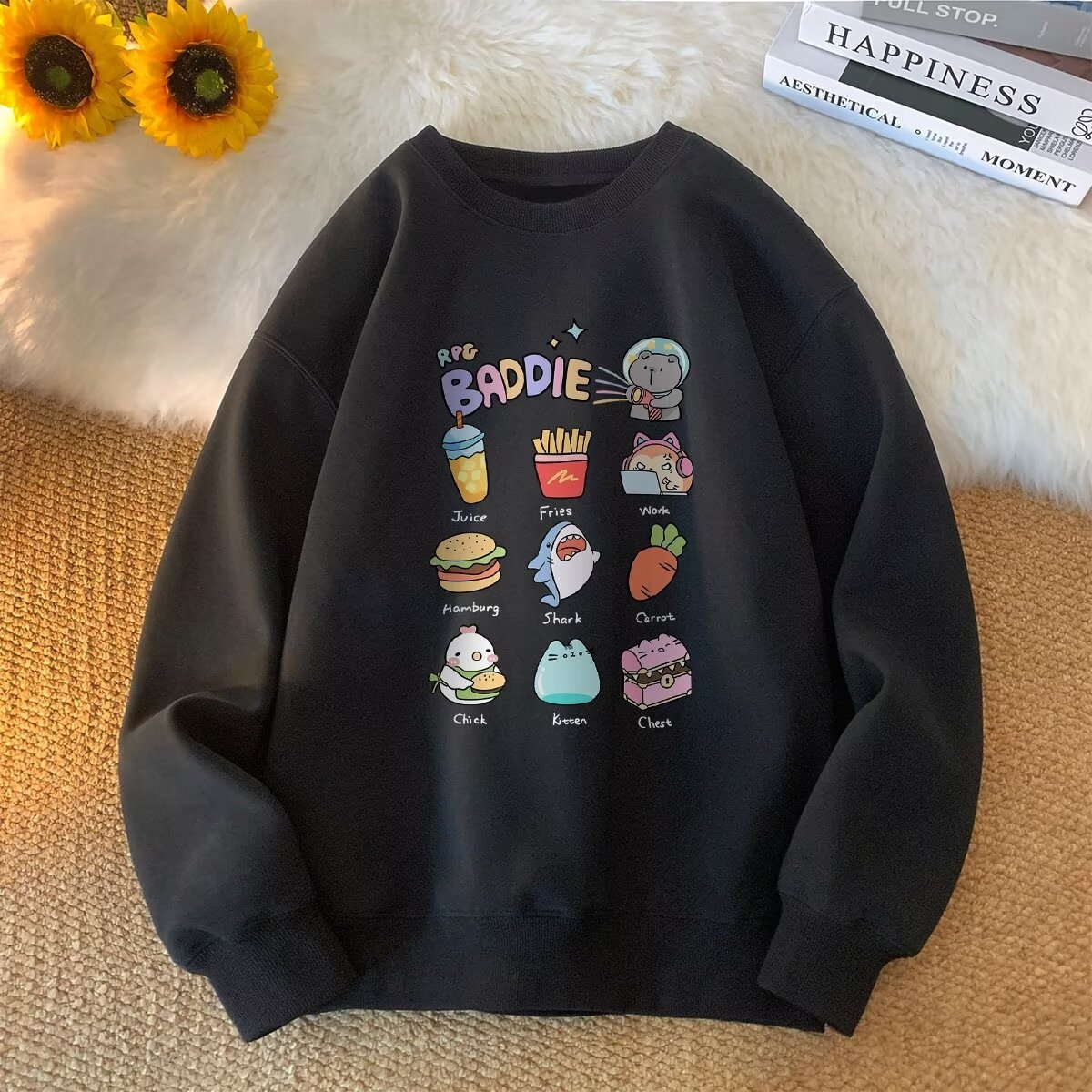 American Style Heavy Sweatshirt Men's Autumn And Winter Cartoon Printed Top Junior Couple Pullover Jacket