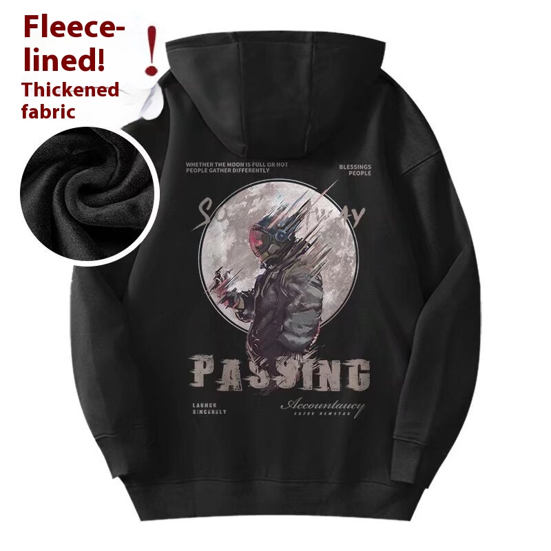 American Styley Brand High Street Plus Size Men's Fat Plus Size Hooded Sweatshirt Men's Coat Fleece-lined Thickened Autumn And Winter8 XL