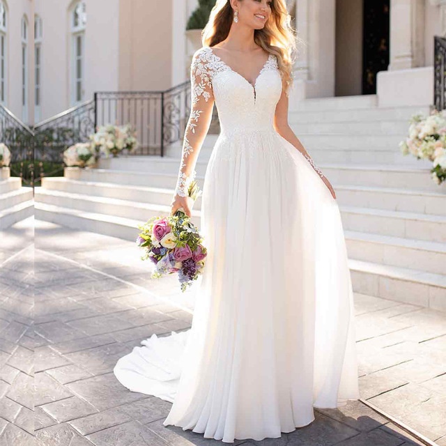 European And American Trailing Wedding Dress Deep V-neck Chiffon Dress Backless Sexy Wedding Dress Summer