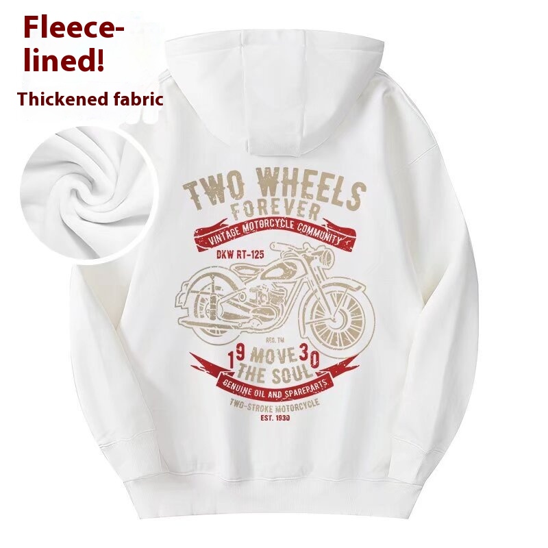 Spring And Autumn American Style Retro Hip-Hop Motorcycle Men's Plus Size Sweatshirt Men's High Street Jacket Fleece-lined Hooded