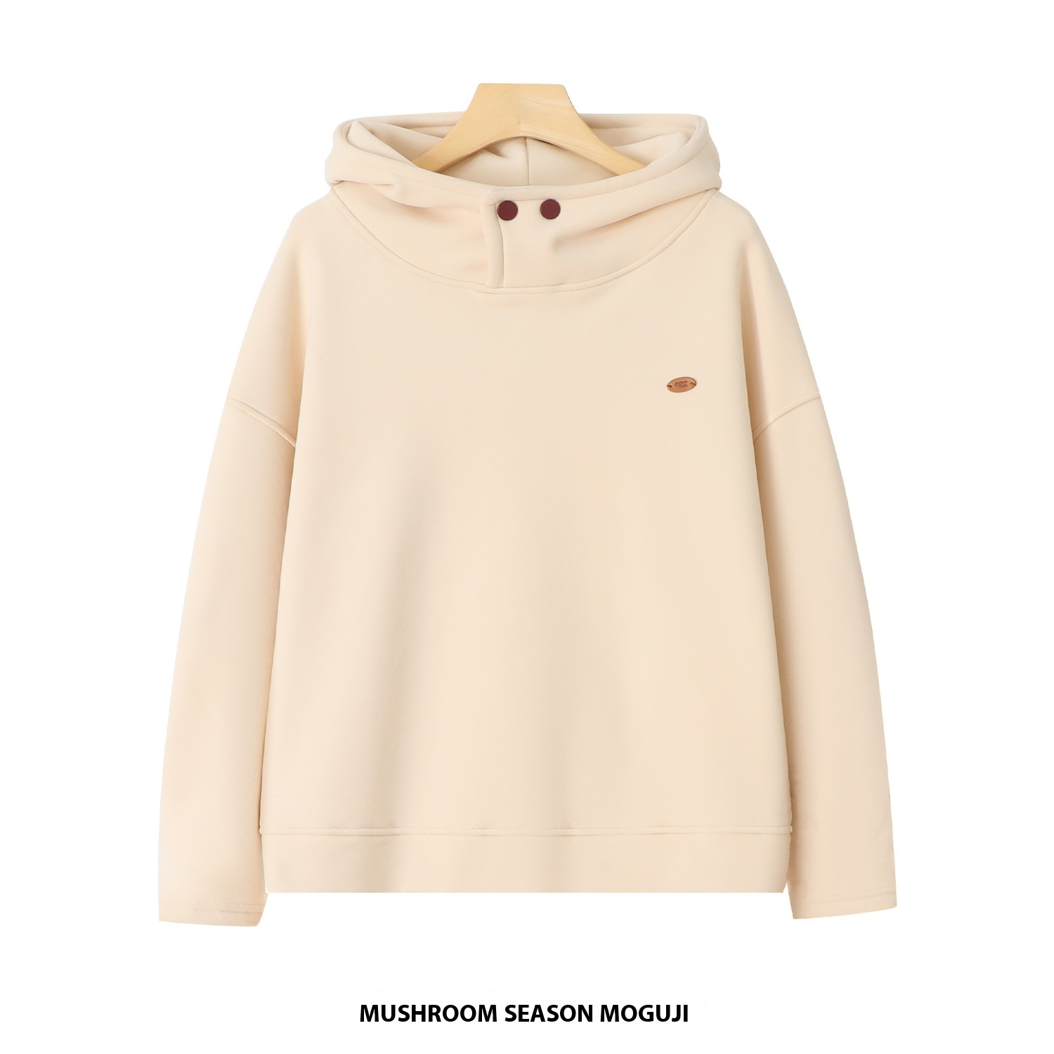 Egg鸡蛋加绒加厚宽松休闲连帽卫衣保暖两粒扣皮标上衣