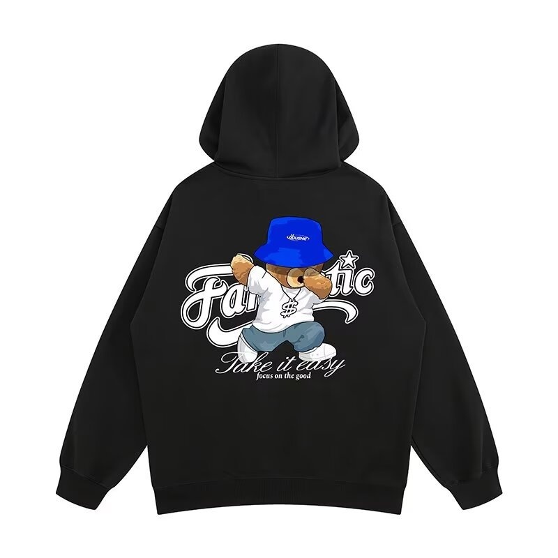 YBrand Fat Men's Hooded Loose Bear Fleece-lined Plus Fat Plus Size Couple Sweatshirt Winter6 XL-8 XL