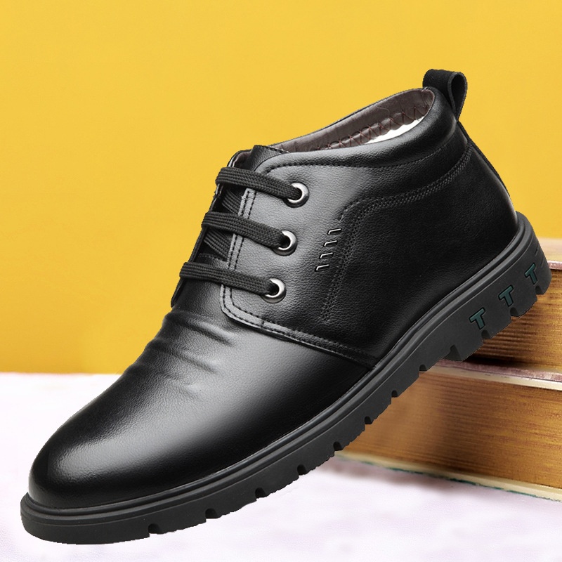 Winter Cotton Shoes Men's Genuine Leather Cashmere Warm Casual Shoes Plus Velvet Leather Shoes Non-slip Middle-aged And Elderly Dad Shoes