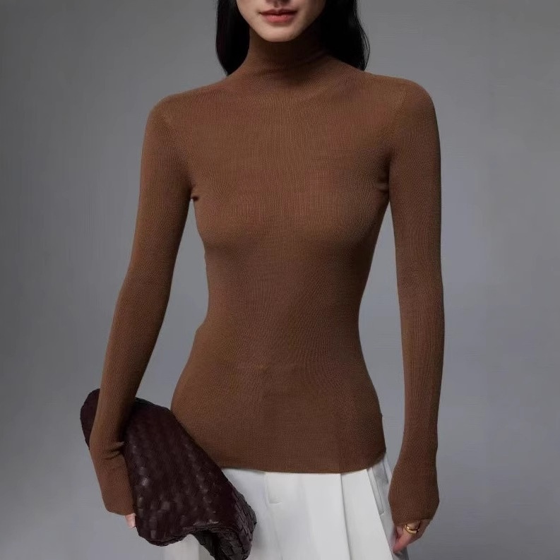 SOULJUCMachine Washable Skin-friendly And Comfortable Merino Fine Wool Seamless High Collar Temperament Maillard Wool