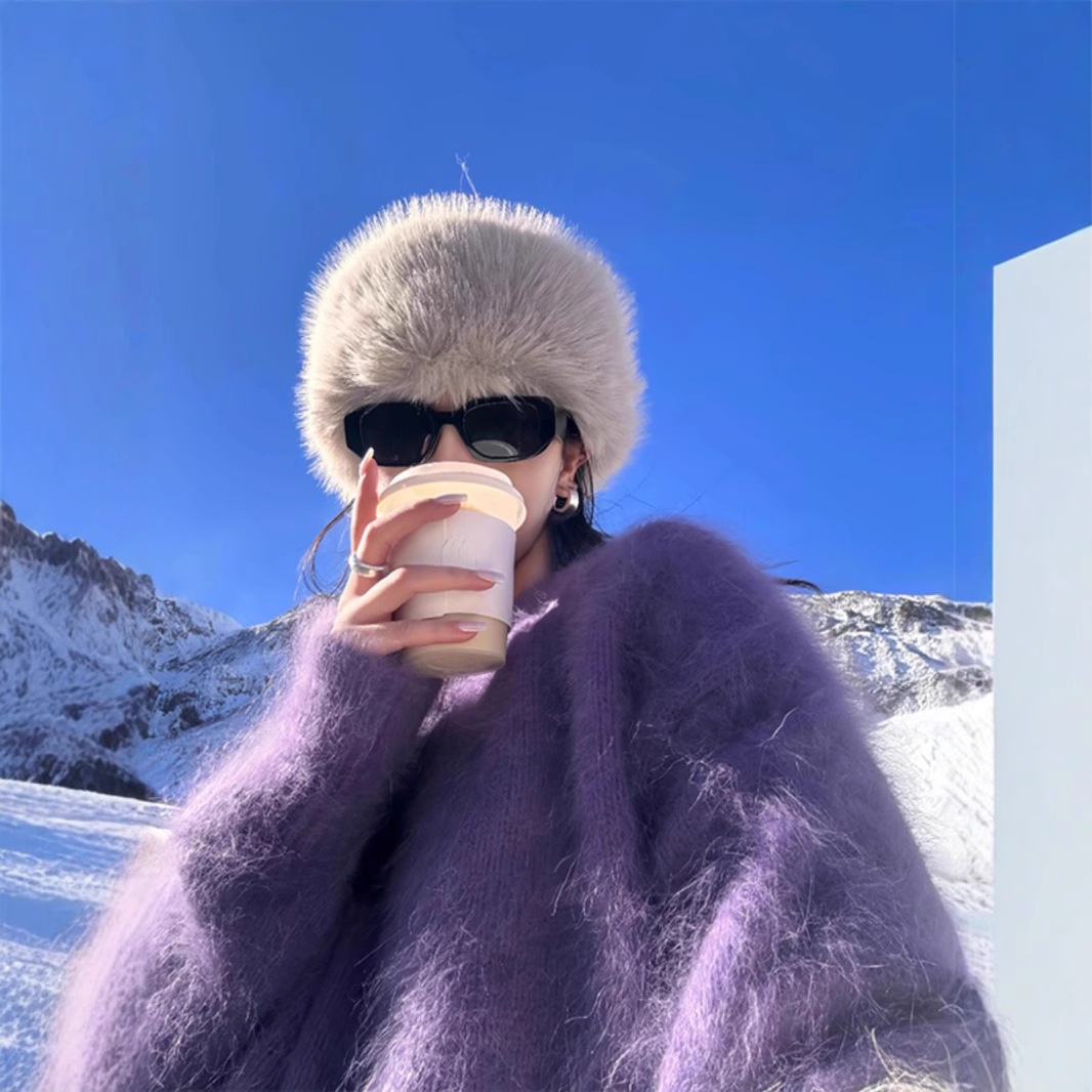 Purple Round Neck Loose Mohair Mink Fleece Sweater Women Thickened Autumn And Winter Niche Korean Lazy Style Tops